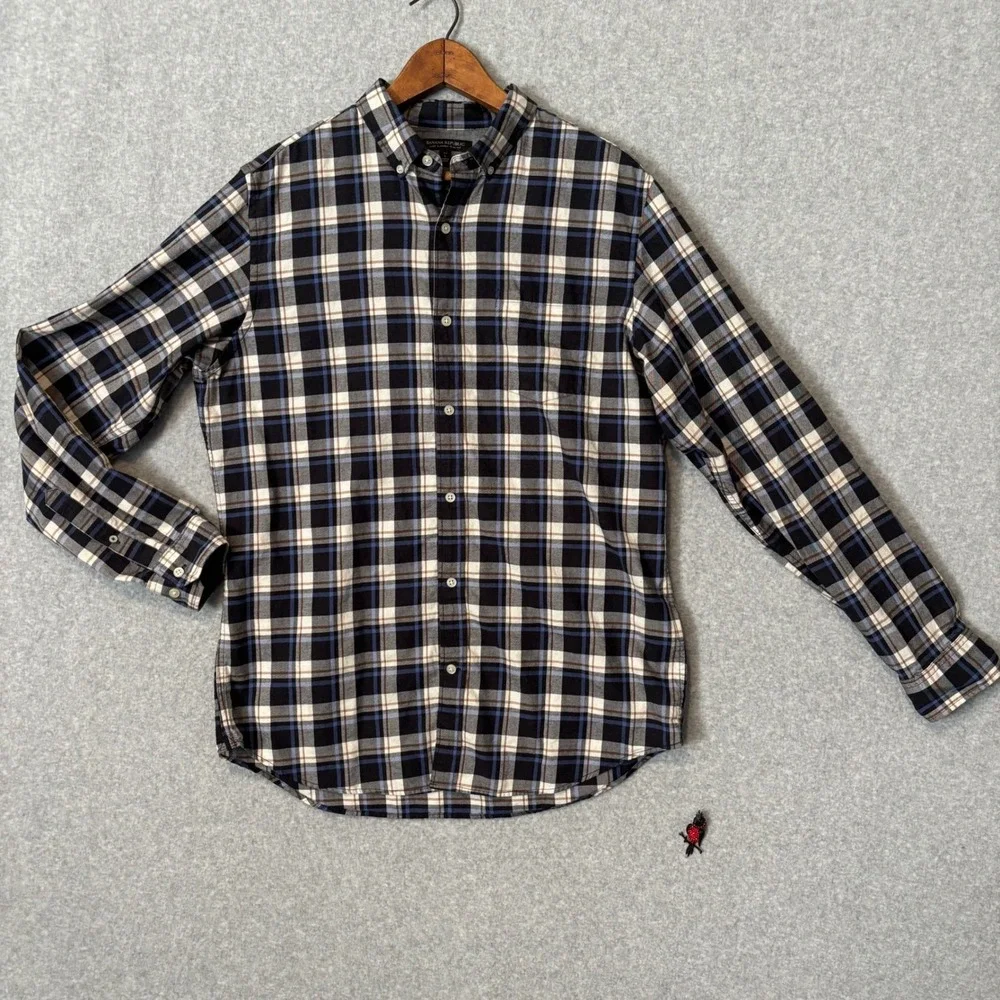 Banana Republic Men's Large Tall Button Down Shirt Plaid Luxe‎ Flannel Slim Fit